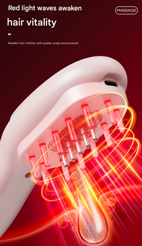 Black Rechargeable Electric Scalp Massager with Red & Blue Light Therapy - Hair Oil & Serum Applicator Comb(Not containing essential oils)