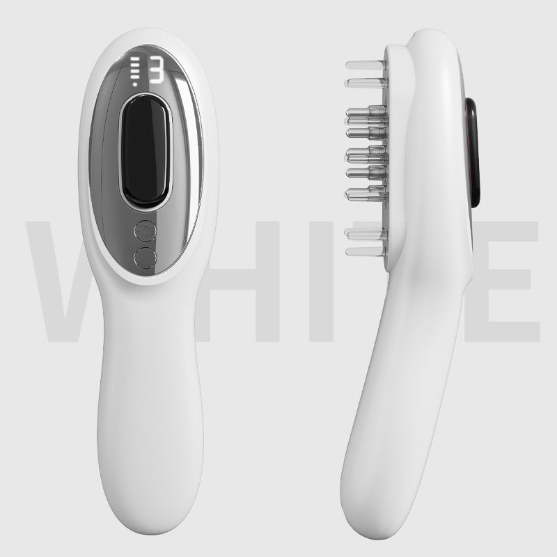 White Rechargeable Electric Scalp Massager with Red & Blue Light Therapy - Hair Oil & Serum Applicator Comb(Not containing essential oils)