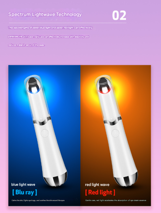 White Sonic Eye & Lip Massager with Red & Blue Light Therapy - Heated Vibrating Wand for Puffiness and Wrinkles