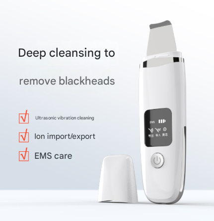White Professional 4-in-1 Ultrasonic Skin Scrubber - Deep Pore Cleanser, Blackhead Remover & EMS Facial Lifting Tool