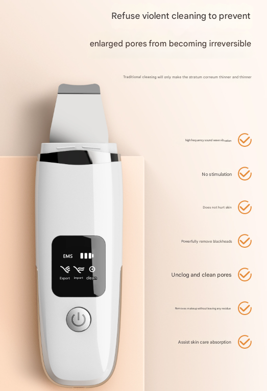 White Professional 4-in-1 Ultrasonic Skin Scrubber - Deep Pore Cleanser, Blackhead Remover & EMS Facial Lifting Tool