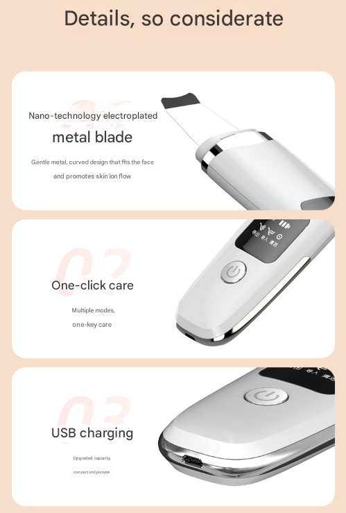 White Professional 4-in-1 Ultrasonic Skin Scrubber - Deep Pore Cleanser, Blackhead Remover & EMS Facial Lifting Tool