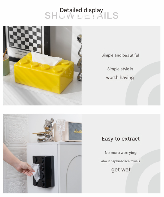 Blue 2 Pcs Creative Building Block Tissue Box Holder - Wall-Mounted & Desktop Dispenser for Bathroom, Kids Room & Office Decor