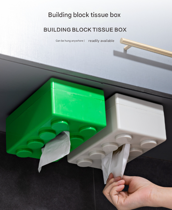 White 2 Pcs Creative Building Block Tissue Box Holder - Wall-Mounted & Desktop Dispenser for Bathroom, Kids Room & Office Decor