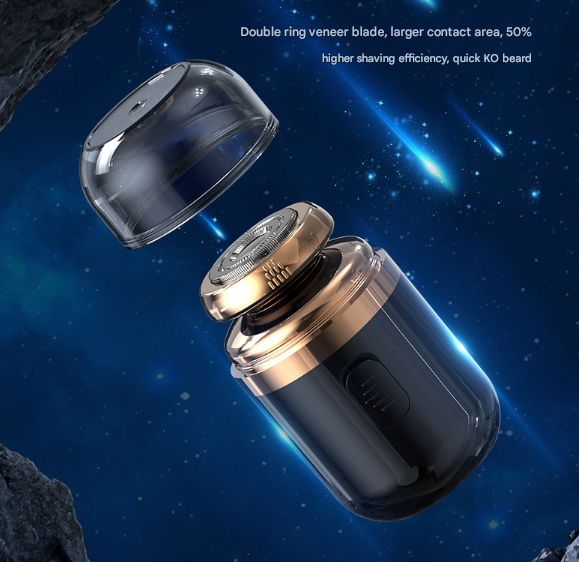 Black Portable Mini Electric Shaver for Men - USB Fast-Charge Travel Razor with Washable Head & Nose Trimmer Attachment