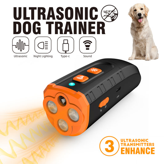 Portable 3-Core Ultrasonic Dog Repeller - High-Power Bark Control with Flash