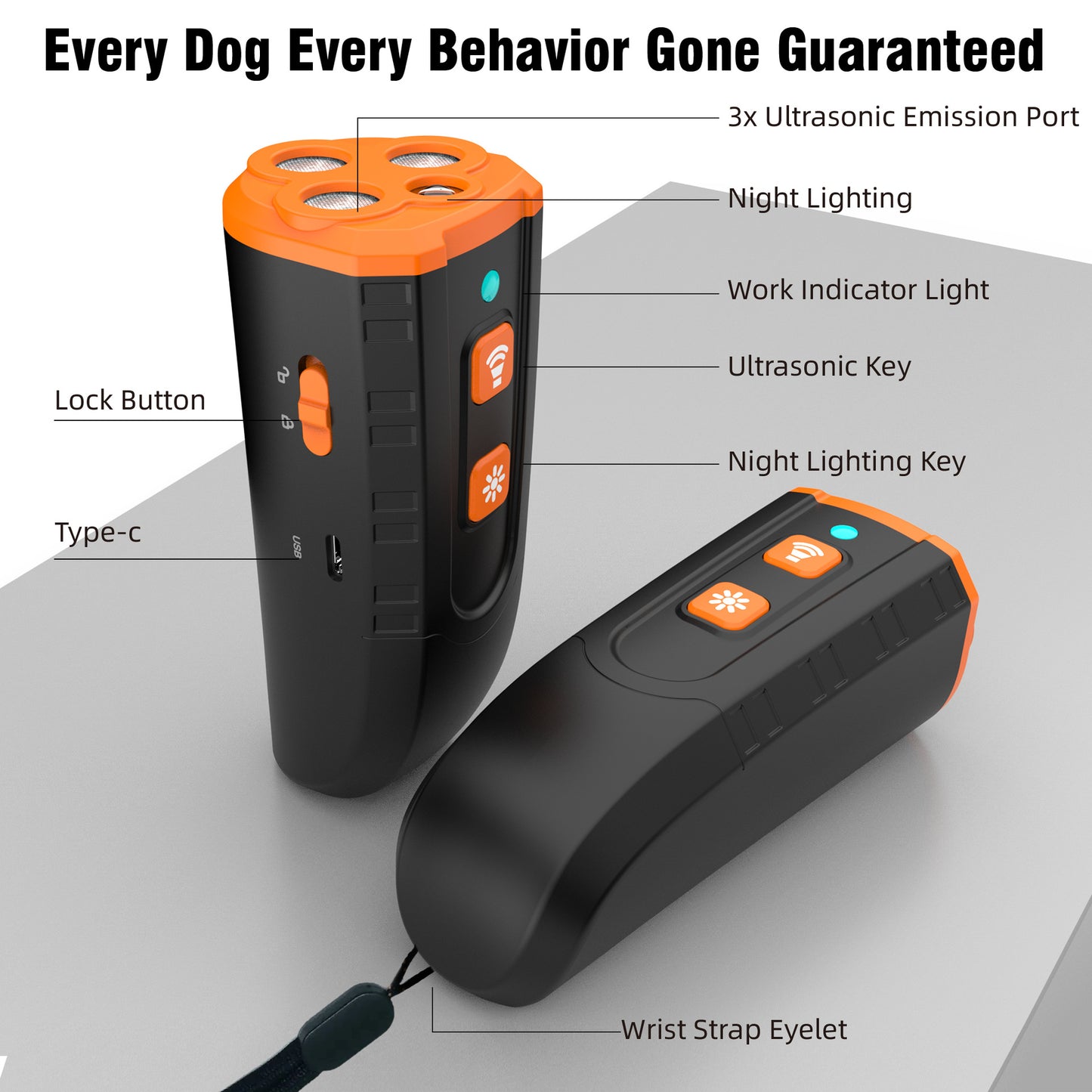 Portable 3-Core Ultrasonic Dog Repeller - High-Power Bark Control with Flash