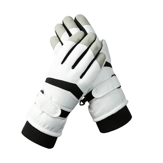 Men's White Color Combination Top-Rated Waterproof Touchscreen Ski Gloves - Fleece-Lined for Men & Women
