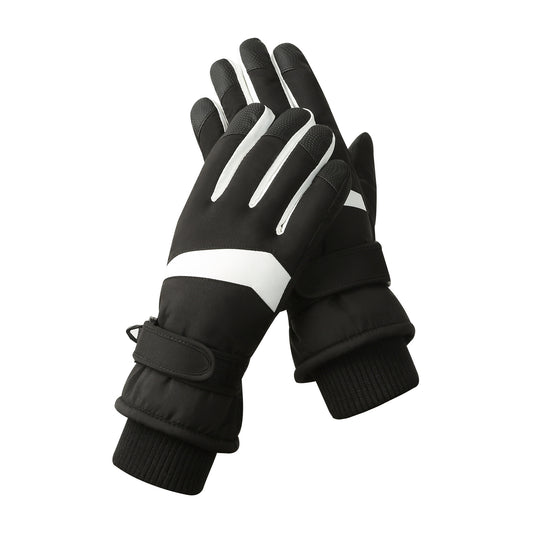 Women's Black-white Color Combination Top-Rated Waterproof Touchscreen Ski Gloves - Fleece-Lined for Men & Women