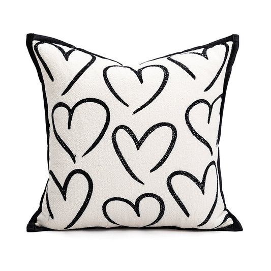 45*45cm Heart Triangle Elegant Two-Piece INS-Style Jacquard Pillow Covers - Black & White Sofa Decor