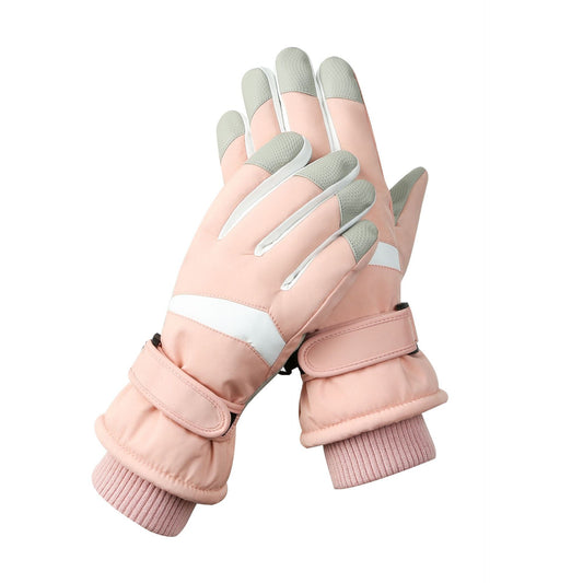 Women's Pink-white Color Combination Top-Rated Waterproof Touchscreen Ski Gloves - Fleece-Lined for Men & Women