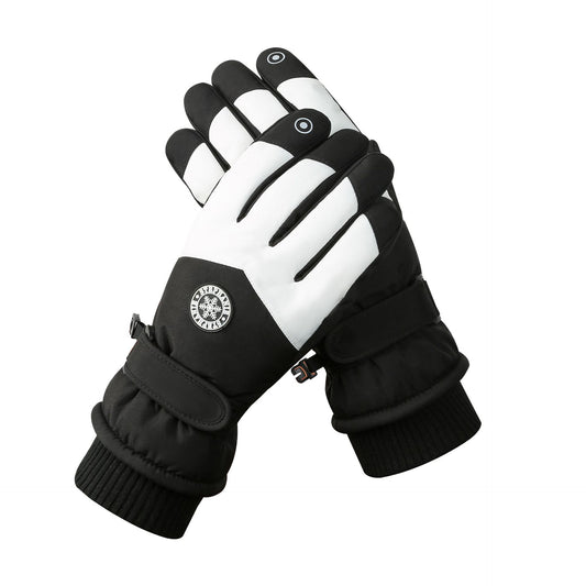 Women's Black-white Color Combination Top-Rated Waterproof Touchscreen Ski Gloves - Fleece-Lined for Men & Women