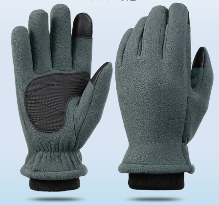 L Grey Winter Fleece Touchscreen Gloves - Warm & Water-Repellent for Cycling & Outdoor Sports