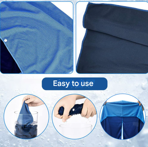 Blue 5-Pack Instant Cooling Towel Set - UPF Sun Protection Hooded Ice Towels for Sports & Outdoor Activities