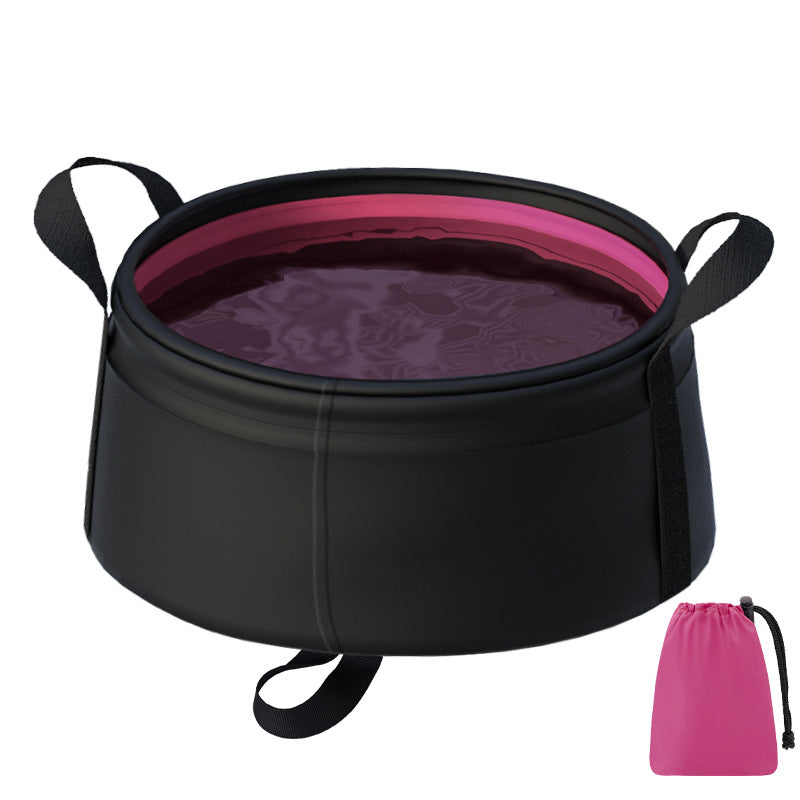 2PCS Rose Red 8.5L Portable Folding Water Basin - Collapsible Bucket with Carry Bag for Camping & Travel