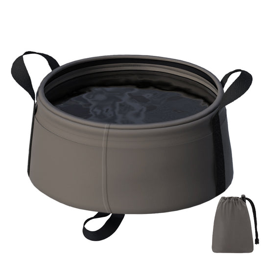 2PCS Dark Khaki 8.5L Portable Folding Water Basin - Collapsible Bucket with Carry Bag for Camping & Travel