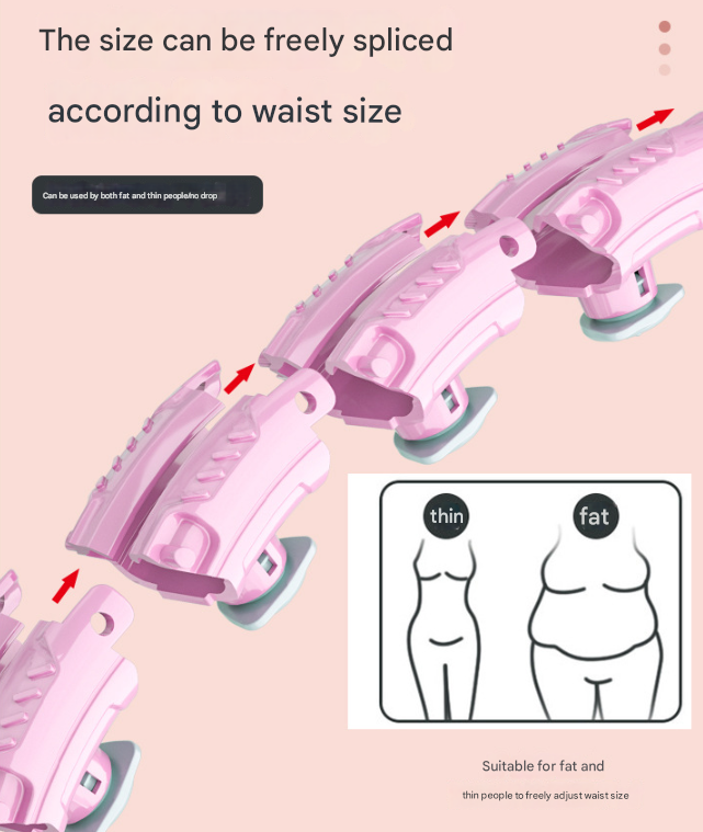 Rose Red 19 Sections Adjustable Smart Hula Hoop with Weighted Ball - Never-Fall Fitness Ring with Massage Nodes for Core Training