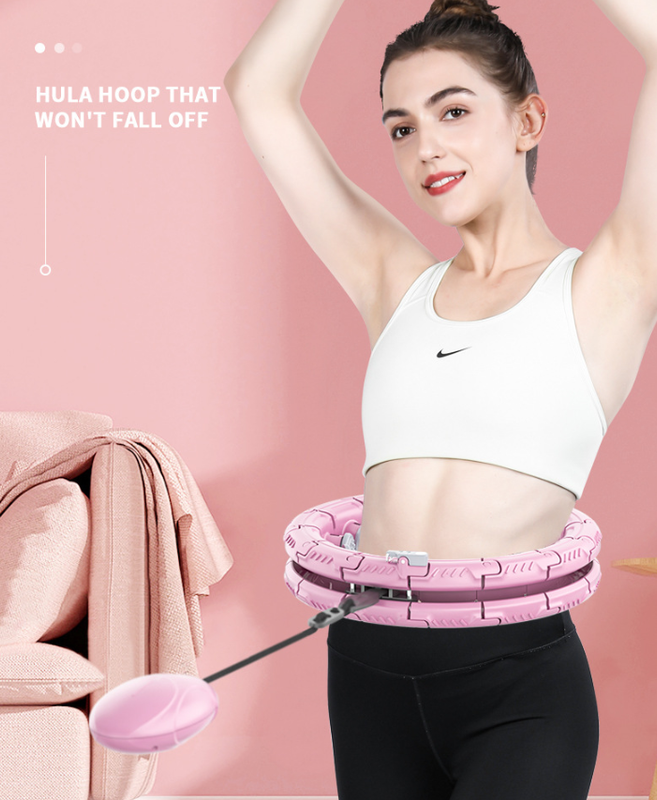 White 21 Sections Adjustable Smart Hula Hoop with Weighted Ball - Never-Fall Fitness Ring with Massage Nodes for Core Training