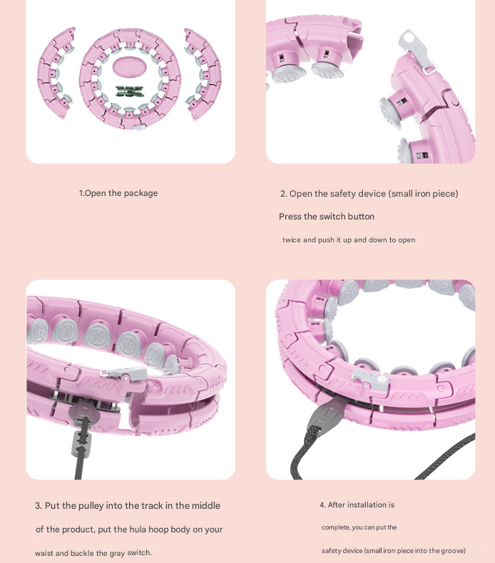 White 21 Sections Adjustable Smart Hula Hoop with Weighted Ball - Never-Fall Fitness Ring with Massage Nodes for Core Training