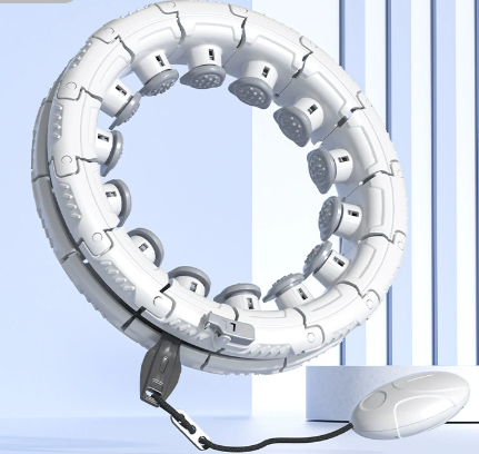 White 24 Sections Adjustable Smart Hula Hoop with Weighted Ball - Never-Fall Fitness Ring with Massage Nodes for Core Training