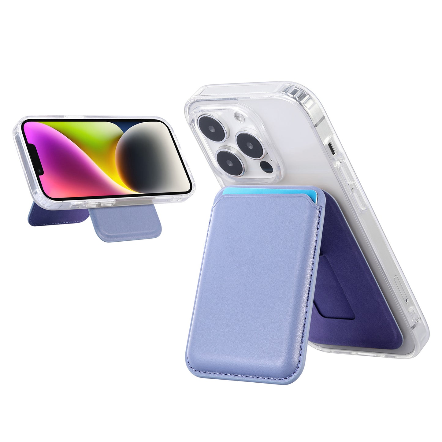 Light Purple Slim Magnetic Card Holder Wallet with Adjustable Kickstand - MagSafe Compatible