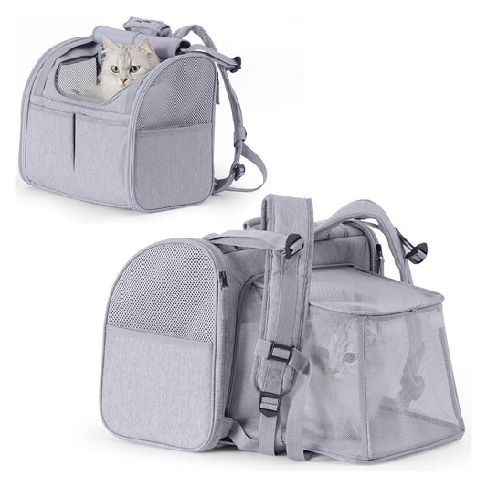 Grey Expandable Breathable Outdoor Portable Large Space Cat Backpack - Pet Carrier for Cats and Dogs