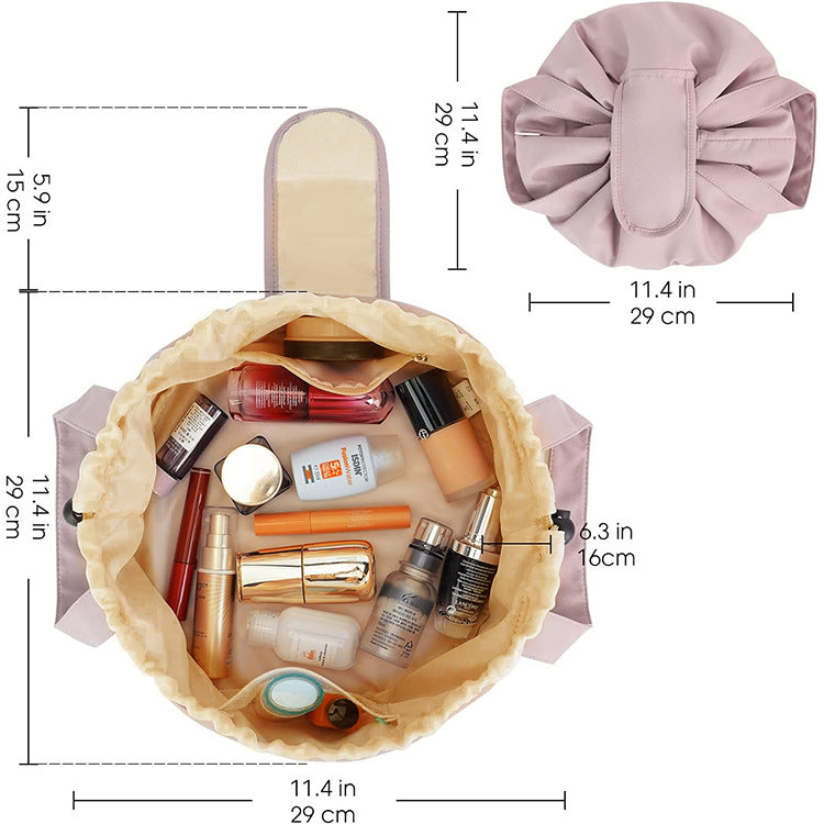 Pink New Large Capacity Portable Drawstring Makeup Bag - Travel Toiletry Bag with Fashionable Cosmetic Brush Storage