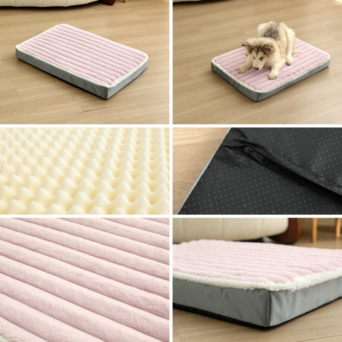 2-Piece Purple-pink Sponge large pet bed - plush dog mat, detachable, washable, anti-slip base(50*40*8cm)