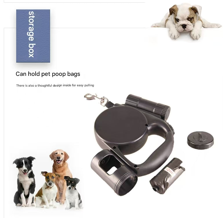 Blue 3-in-1 Retractable Dog Leash with LED Flashlight & Poop Bag Dispenser | Heavy Duty Tangle-Free Leash for Safe Night Walks