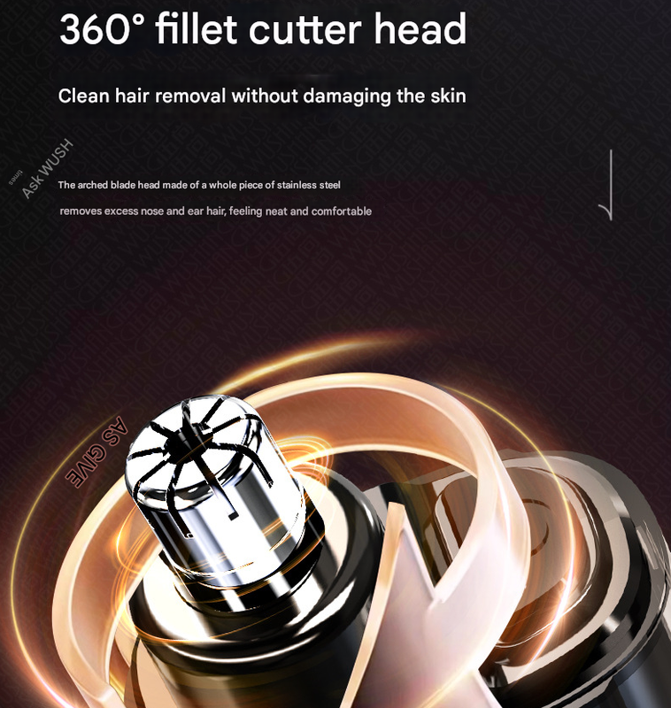 Orange Painless Electric Nose & Ear Hair Trimmer - USB-C Rechargeable Grooming Tool with LED Battery Display for Men and Women