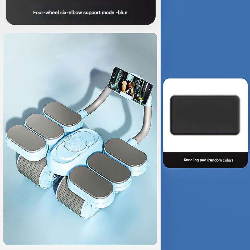 Blue Six-Elbow Four-Wheel Automatic Rebound Abdominal Wheel - Home Fitness Equipment for Toning Abs and Building Core Strength