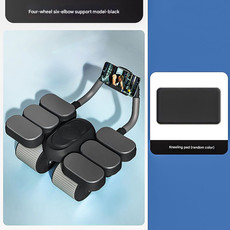 Black Six-Elbow Four-Wheel Automatic Rebound Abdominal Wheel - Home Fitness Equipment for Toning Abs and Building Core Strength