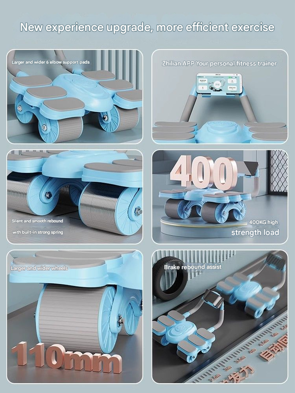 Black Six-Elbow Four-Wheel Automatic Rebound Abdominal Wheel - Home Fitness Equipment for Toning Abs and Building Core Strength