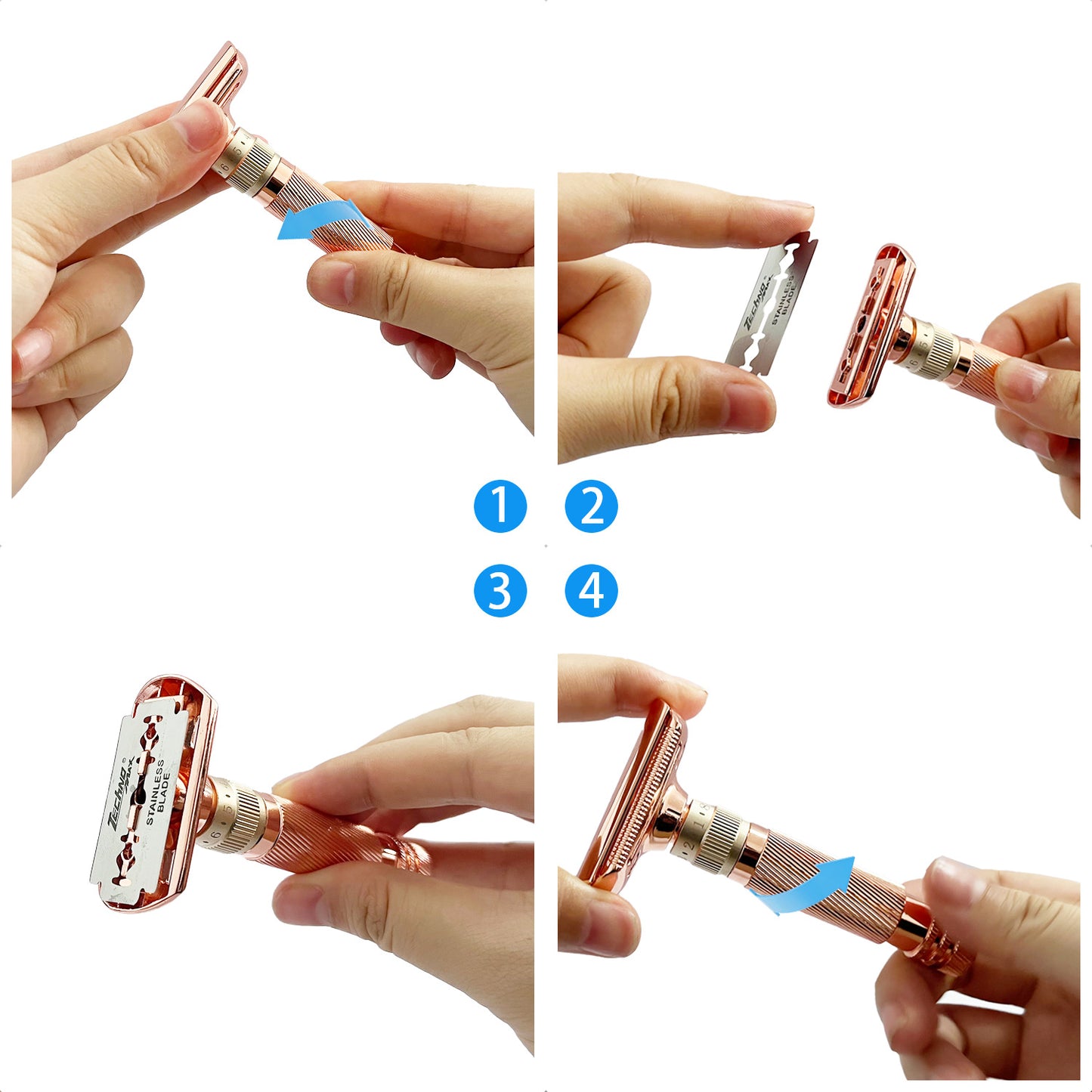 Rose gold Premium Adjustable Double Edge Safety Razor Kit - 8-Setting Precision Shave with Stand & 5 Blades