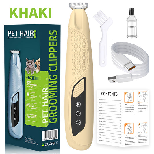 Khaki Precision Pet Paw Trimmer - Waterproof & Rechargeable Grooming Clipper for Dog & Cat Paws, Eyes, and Ears