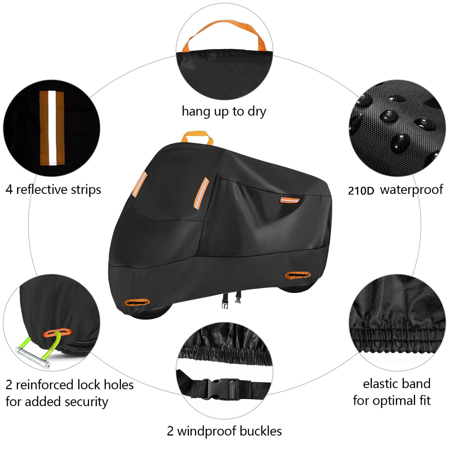 Heavy Duty 212D Waterproof Motorcycle Cover - All Season Outdoor Protection with Lock Holes & Windproof Buckles(Size: 2XL)