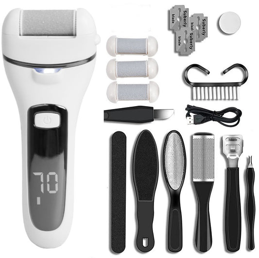 Rechargeable Electric Foot File with LCD Display - 3 Grit Heads & Waterproof Design(white)