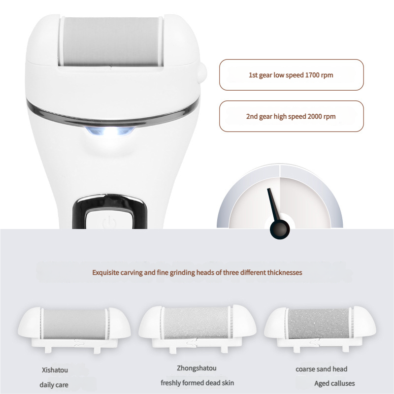 Rechargeable Electric Foot File with LCD Display - 3 Grit Heads & Waterproof Design(white)