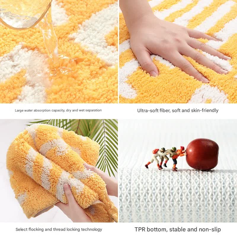 Super Absorbent Microfiber Bath Mat - Non-Slip TPR Backing, Machine Washable, Fun Fruit Designs(Pink peach 55*63cm)