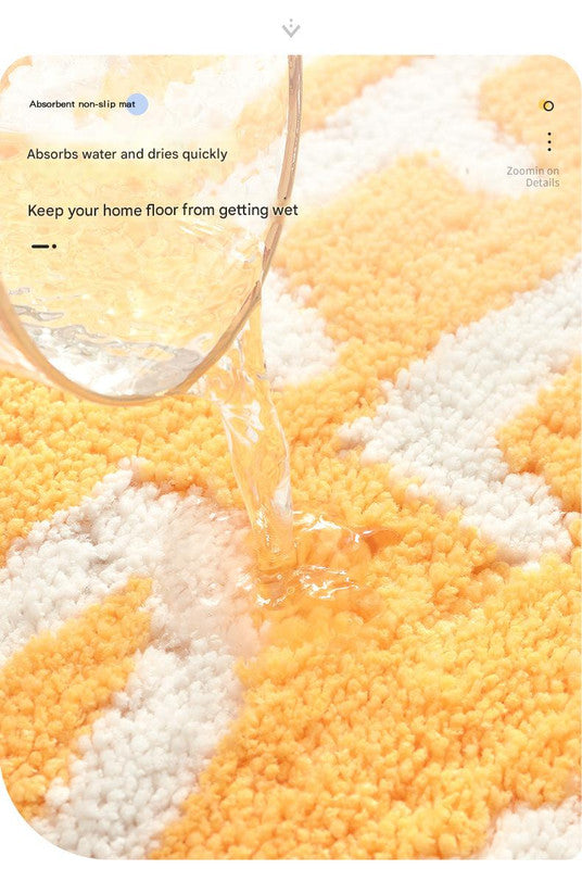 Super Absorbent Microfiber Bath Mat - Non-Slip TPR Backing, Machine Washable, Fun Fruit Designs(Pink peach 55*63cm)