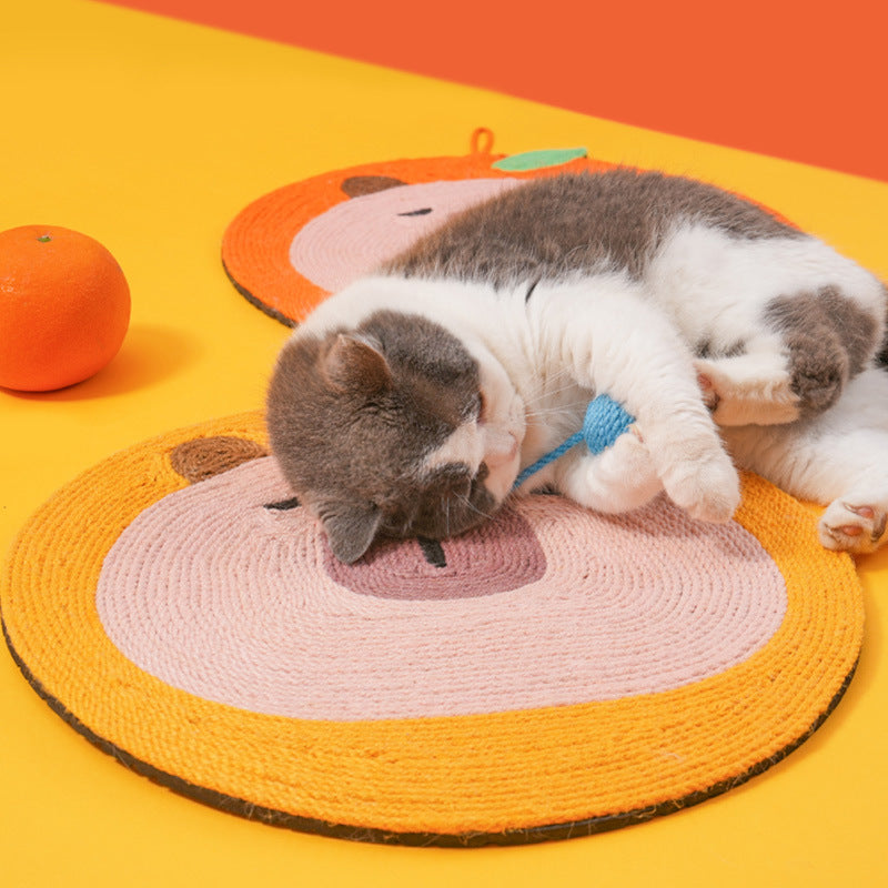 Fruit-Themed Capybara Cat Scratching Pad - Sisal Rope, EVA Non-Slip Backing, Hanging or Floor Use(orange)