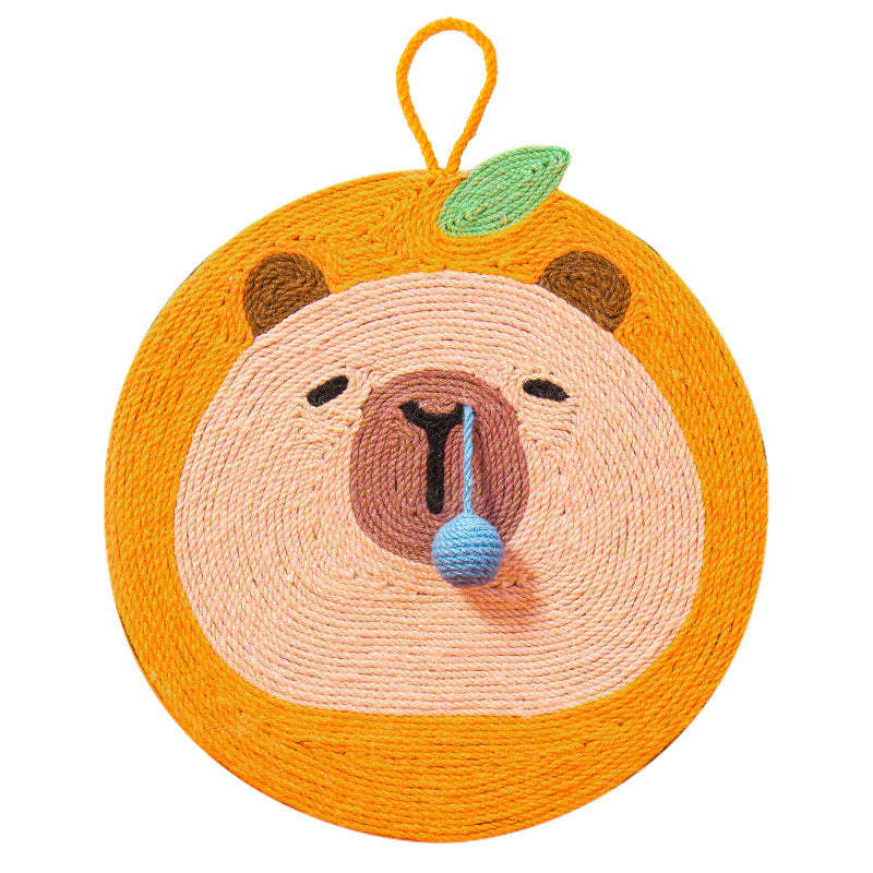 Fruit-Themed Capybara Cat Scratching Pad - Sisal Rope, EVA Non-Slip Backing, Hanging or Floor Use(yellow)