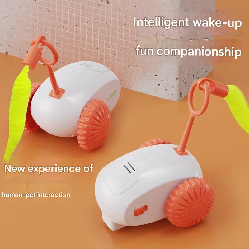 Interactive Smart Cat Toy Car - Automatic Obstacle Avoidance, Feather Tail, USB Rechargeable(orange)