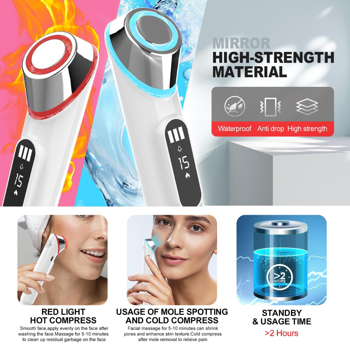 Advanced 3-in-1 Skin Care Device: 15-Level Spot Remover Pen with Hot & Cold Facial Therapy(White)