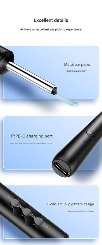 Smart Visual Ear Cleaner with HD WiFi Camera - Gentle Silicone Tips, USB-C Rechargeable Otoscope for Safe Ear Wax Removal(Black Premium Edition)