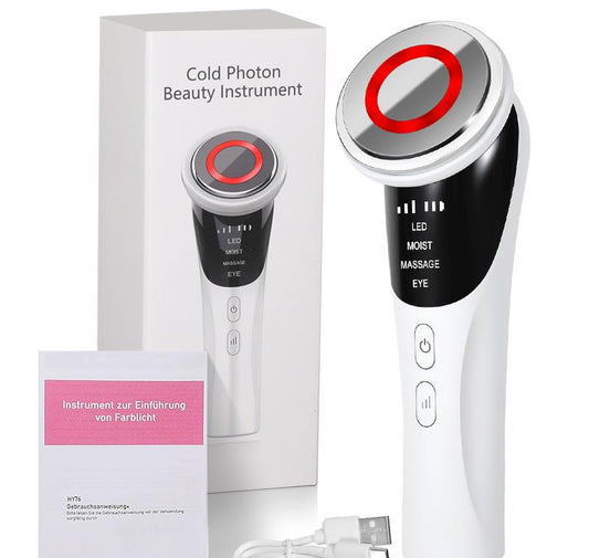 White Multifunctional Facial Beauty Wand with LED Photon Therapy, Hot Compress & Sonic Vibration(White)