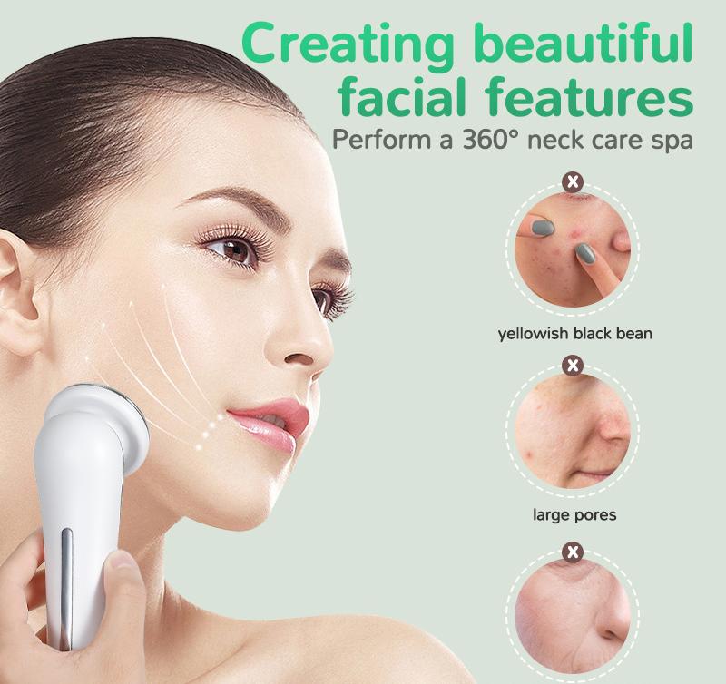 White Multifunctional Facial Beauty Wand with LED Photon Therapy, Hot Compress & Sonic Vibration(White)