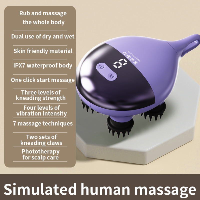 Intelligent 3D Electric Head & Scalp Massager - 7 Massage Techniques, IPX7 Waterproof, Rechargeable(Purple)