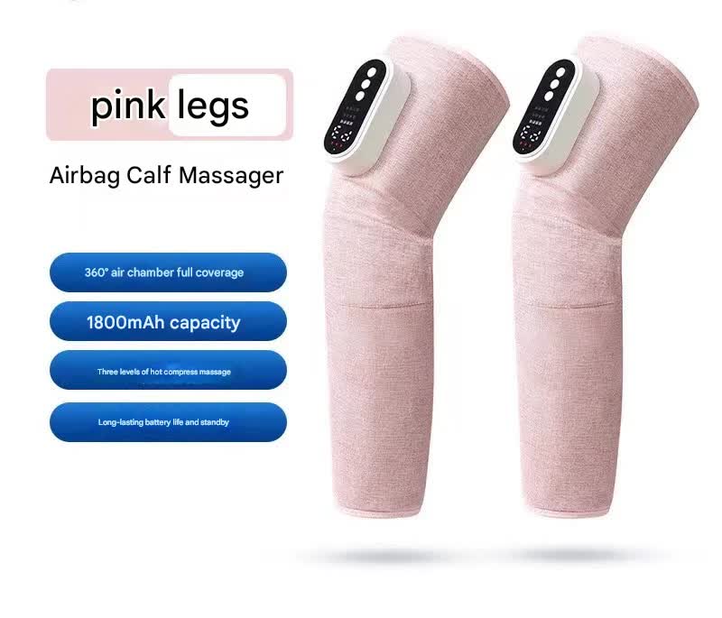 Rechargeable Air Compression Leg Massager with Heat Therapy for Knee & Calf Relief(pink-Double)