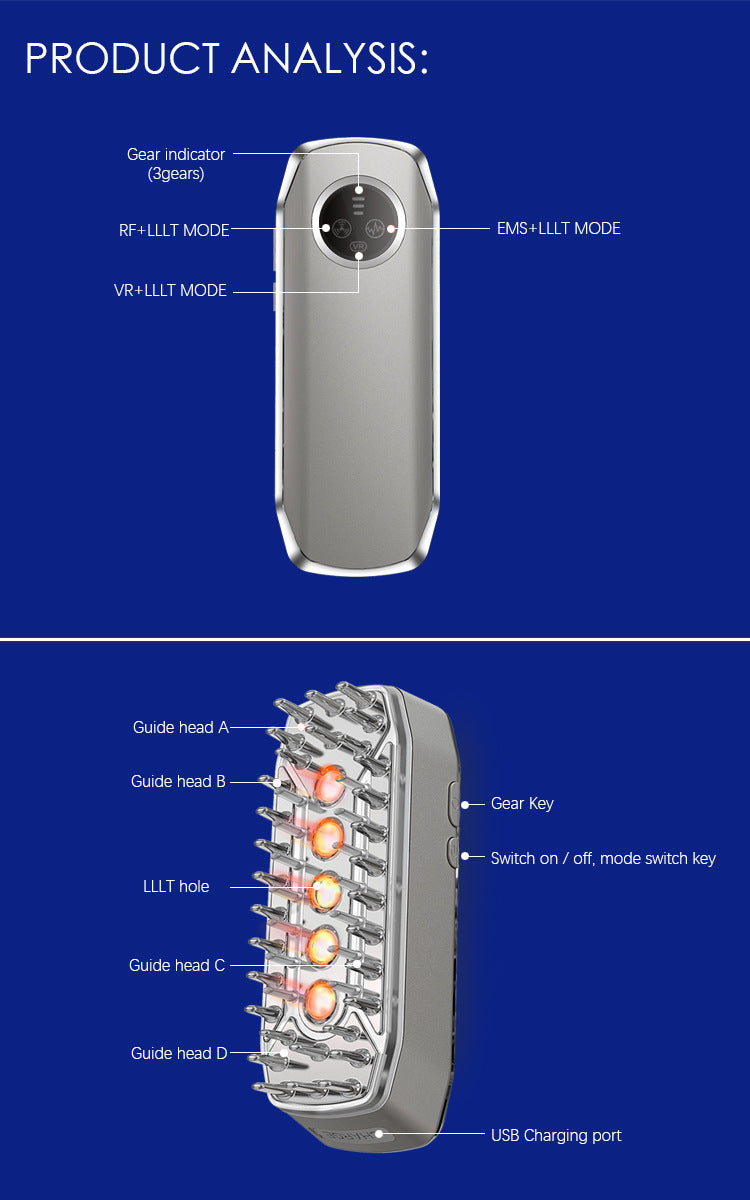 Advanced 4-in-1 Hair Growth Comb with LLLT, RF, EMS & Vibration Massage(White)